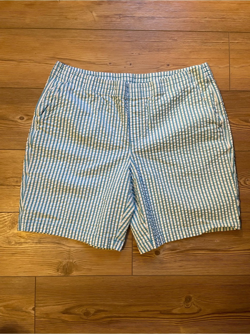Lands' End White Shorts with Teal Stripes